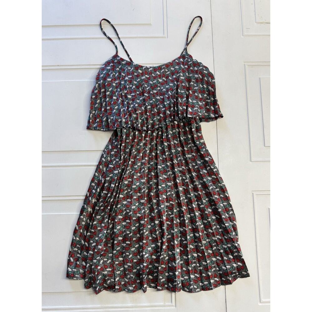 Maude Spaghetti Strap Tiered Pleated Black Floral Dress Size S Midi - Picture 1 of 6